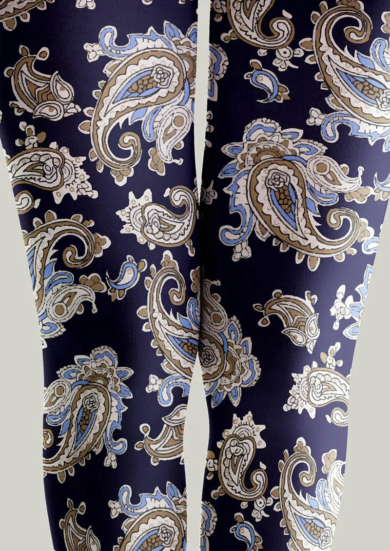 Navy Elegant Paisley Tights Hosiery Pantyhose
