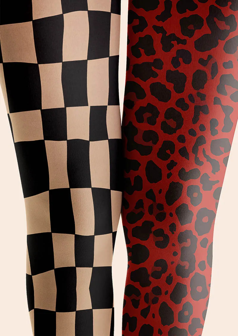 Geometric Art Split Checker Tights Hosiery Pantyhose
