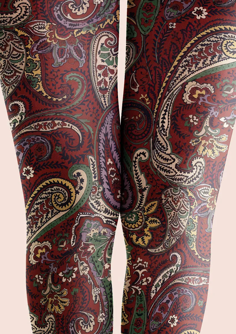 Classic Burgundy Paisley Tights Hosiery Pantyhose