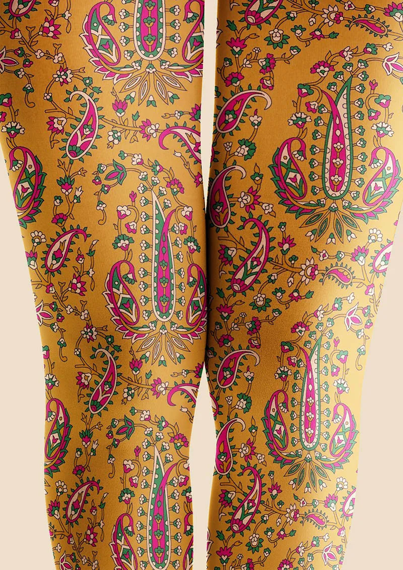 Warm Gold Paisley Tights Hosiery Pantyhose