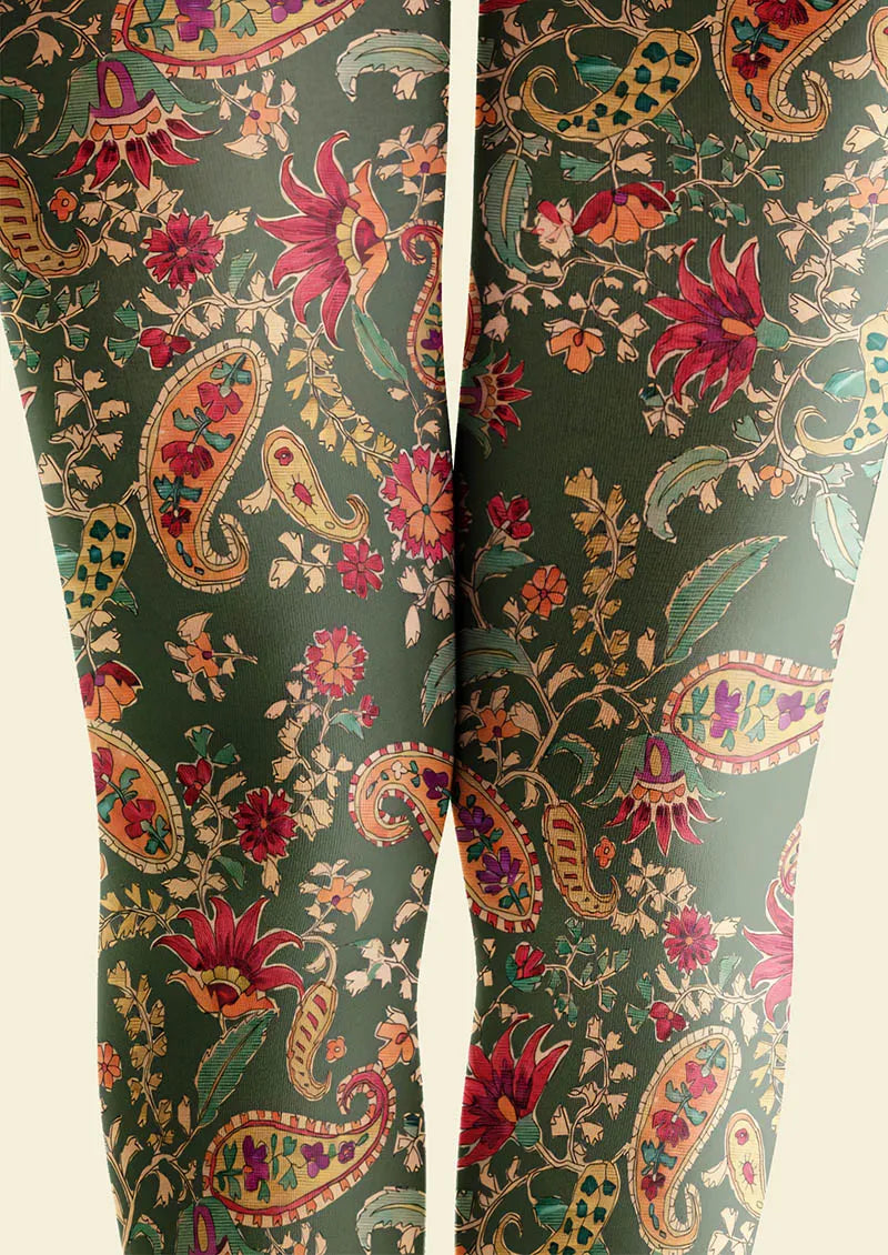 Mint Vintage Paisley Tights Hosiery Pantyhose