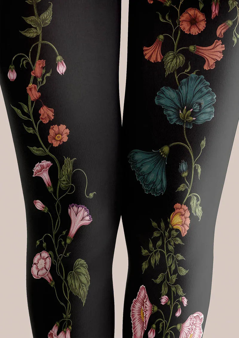 Midnight Garden Floral Tights Hosiery Pantyhose