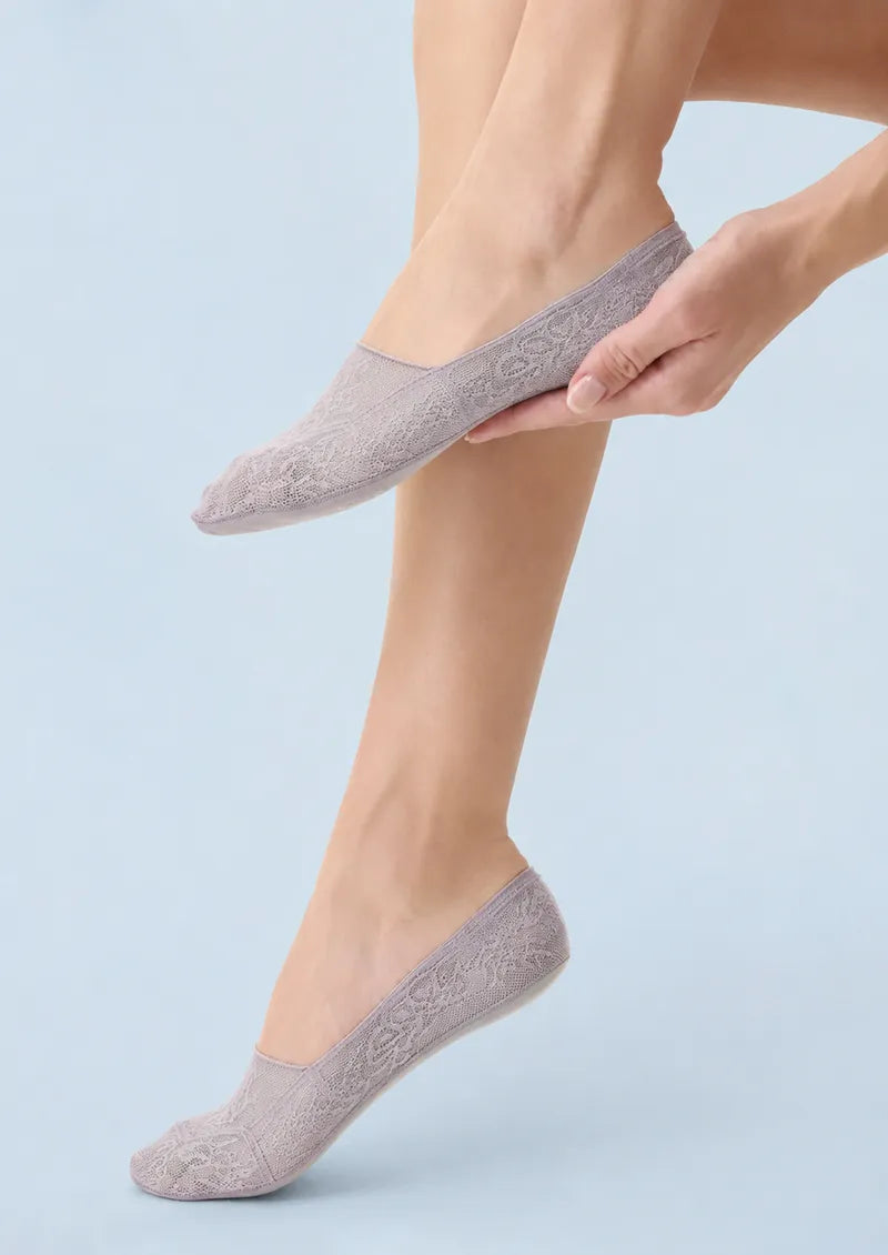 Grey floral Lace No-Show Socks
