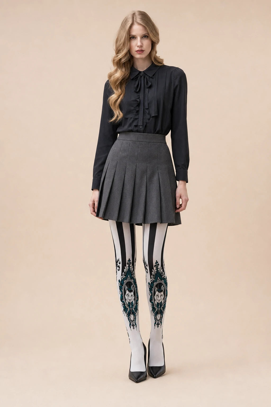 White Fox Portrait Stripe Tights