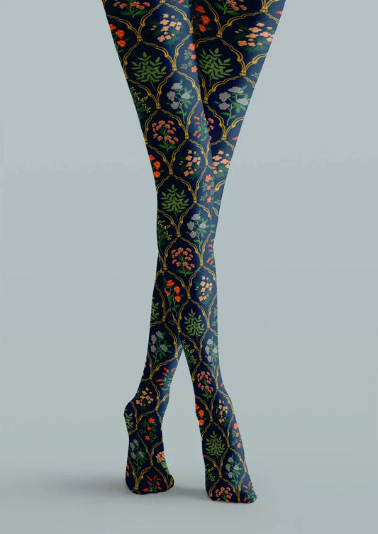 Vintage Floral Print Tights Hosiery Pantyhose