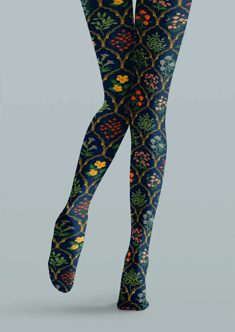 Vintage Floral Print Tights Hosiery Pantyhose