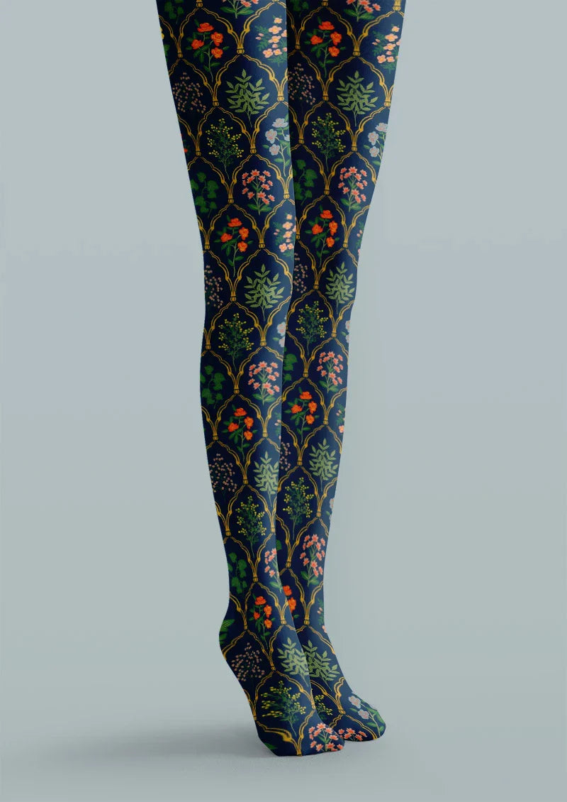 Vintage Floral Print Tights Hosiery Pantyhose
