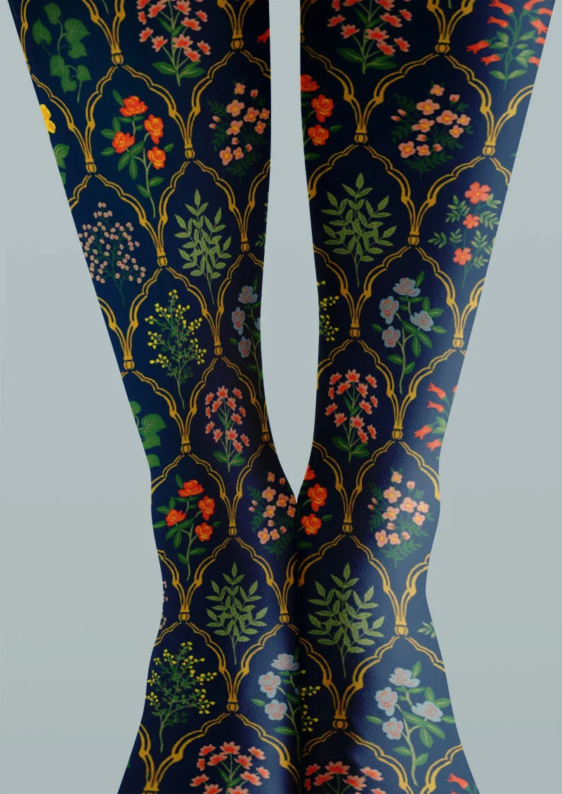 Vintage Floral Print Tights Hosiery Pantyhose