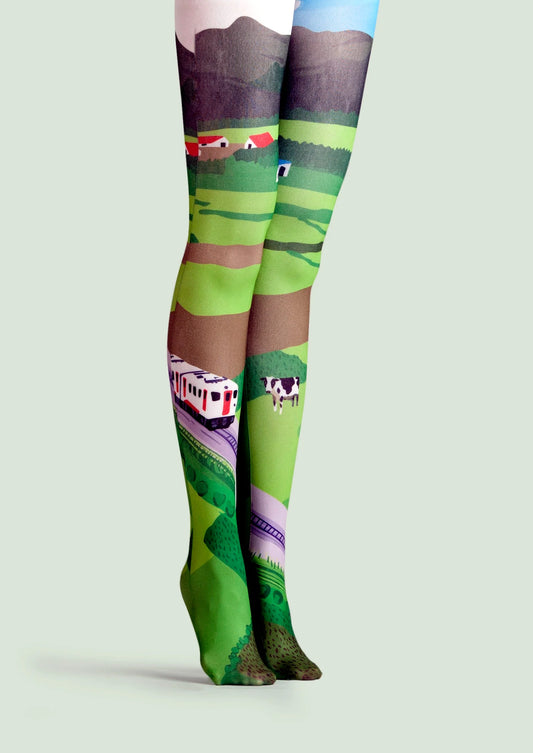Field Train Print Tights Hosiery Pantyhose