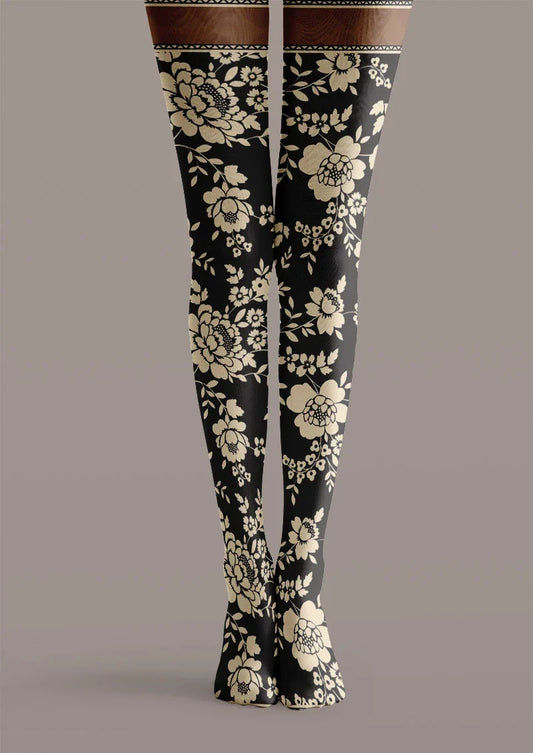 Vintage Floral Print Tights Hosiery Pantyhose