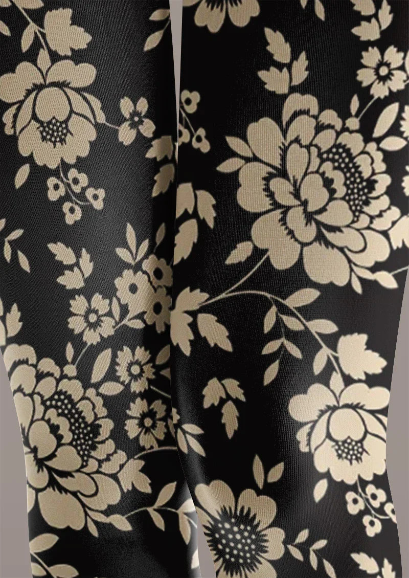Vintage Floral Print Tights Hosiery Pantyhose