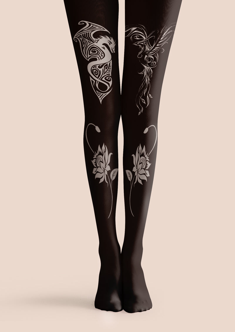 Black Dragon Tattoo Tights Hosiery Pantyhose