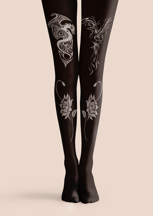 Black Dragon Tattoo Tights Hosiery Pantyhose