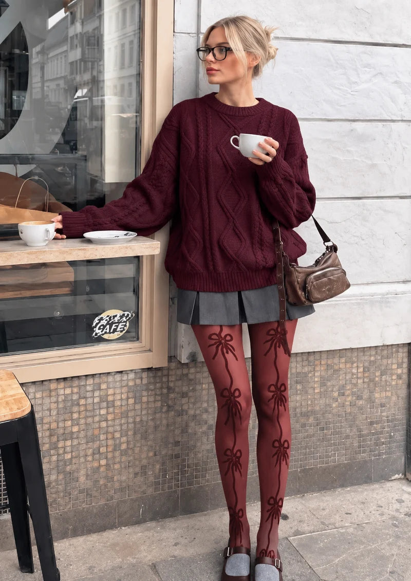 Red Ribbon Bow Tights