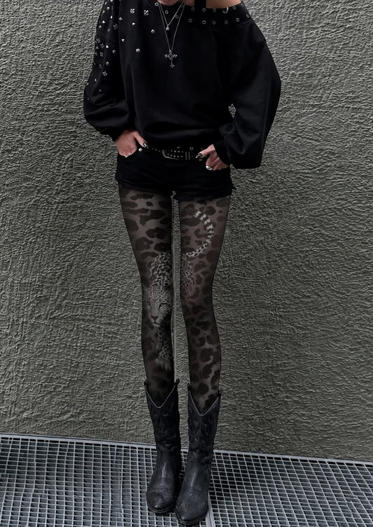 Gray Leopard Portrait Tights