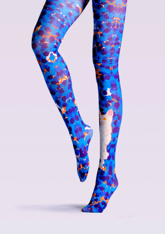 Fun art Print Tights Color Pantyhose/Tights [Cat in Purple vineyard]