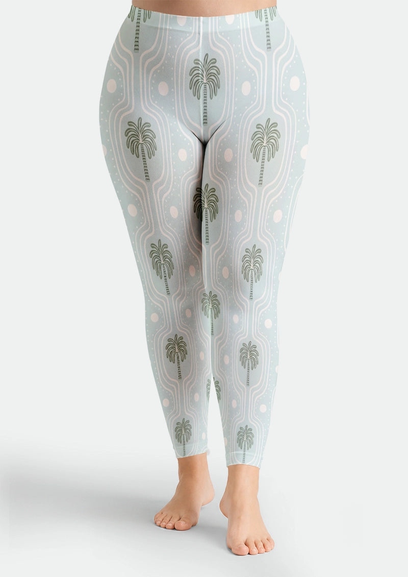 Palm Print Vintage Footless Tights Hosiery Leggings