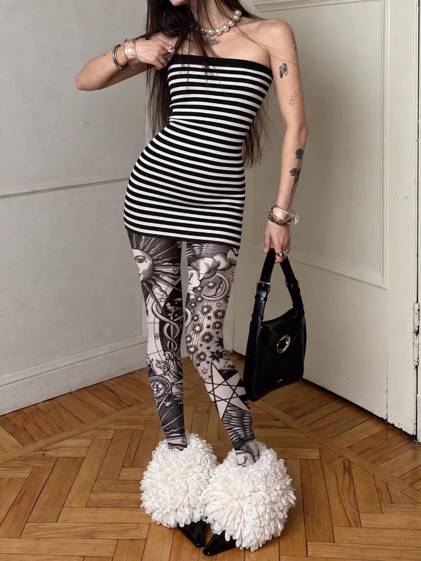 Black White Celestial Tights