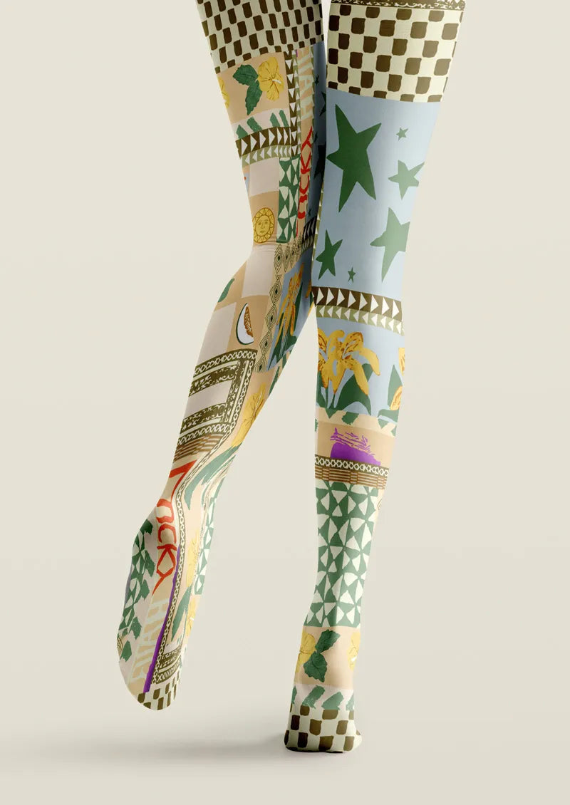 Boho Patchwork Folk Print Tights Hosiery Pantyhose