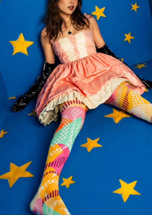 Color Block Pop Art Geometric Tights Hosiery Pantyhose