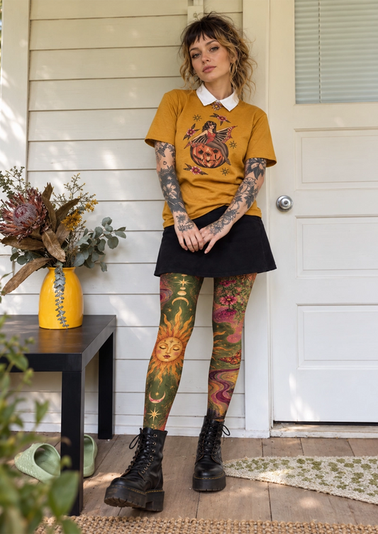 Green Celestial Sun Moon Tights