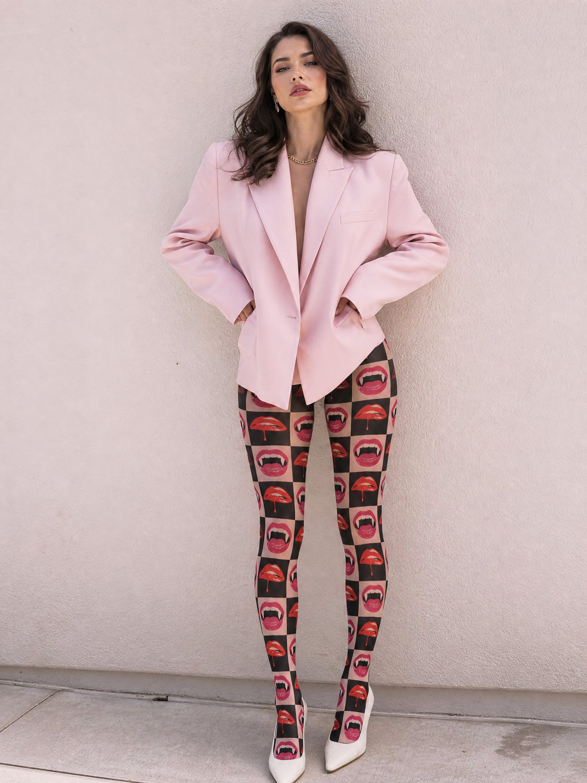 Black Lip Checker Tights