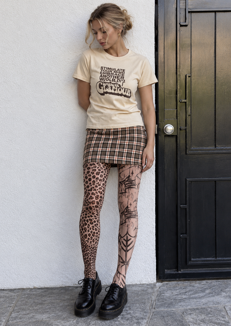 Beige Leopard Graffiti Tights