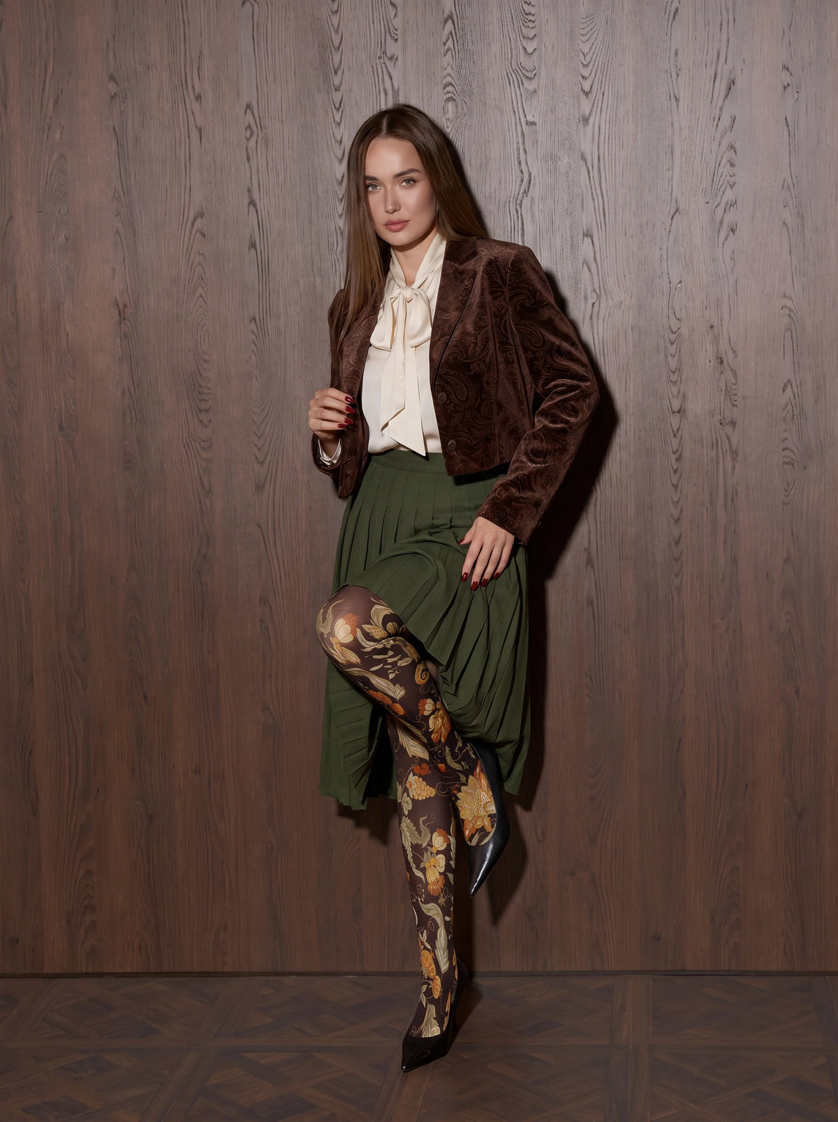 Brown Orange Botanical Tights