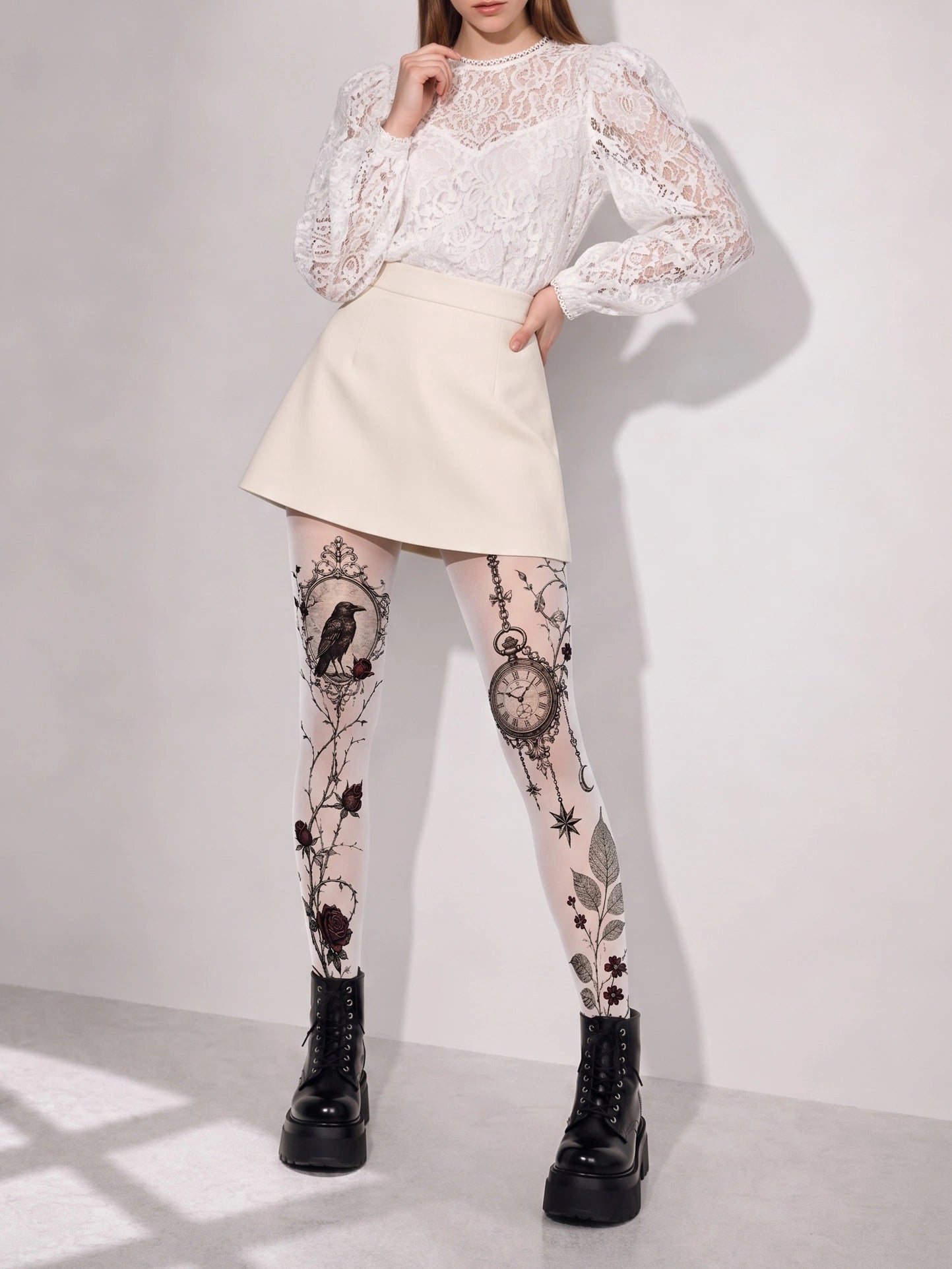 White Raven Clock Tights