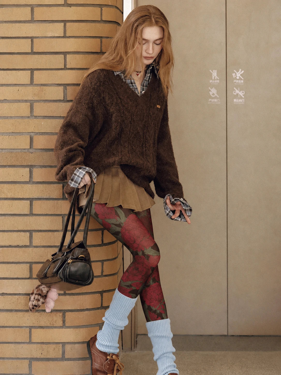 Crimson Rose Floral Tights Hosiery Pantyhose