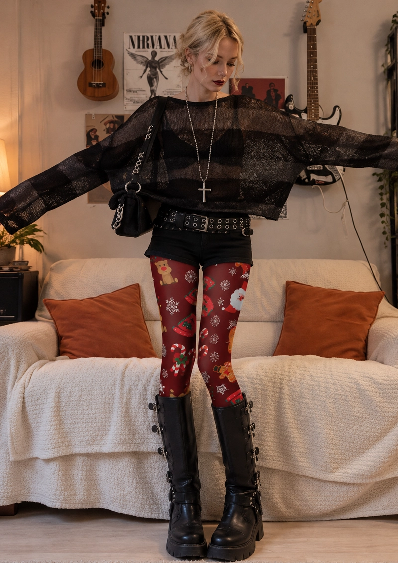 Burgundy Holiday Icon Tights