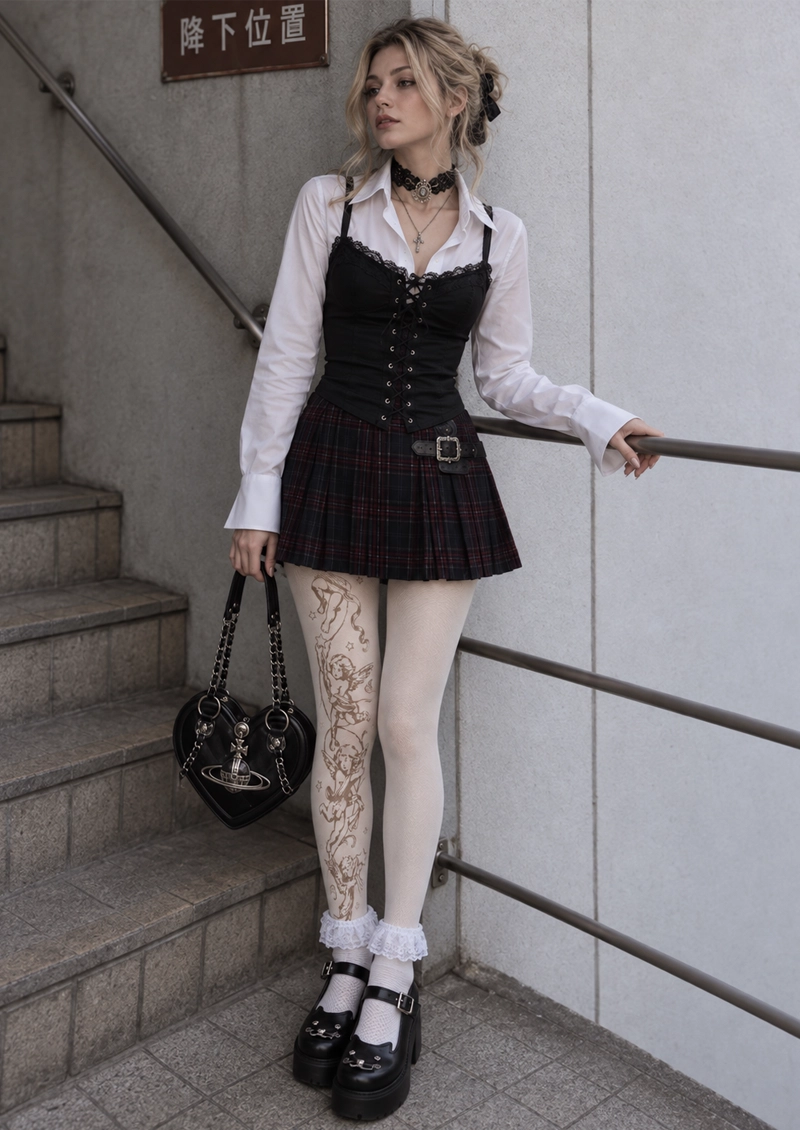 White Cherub Tattoo Tights