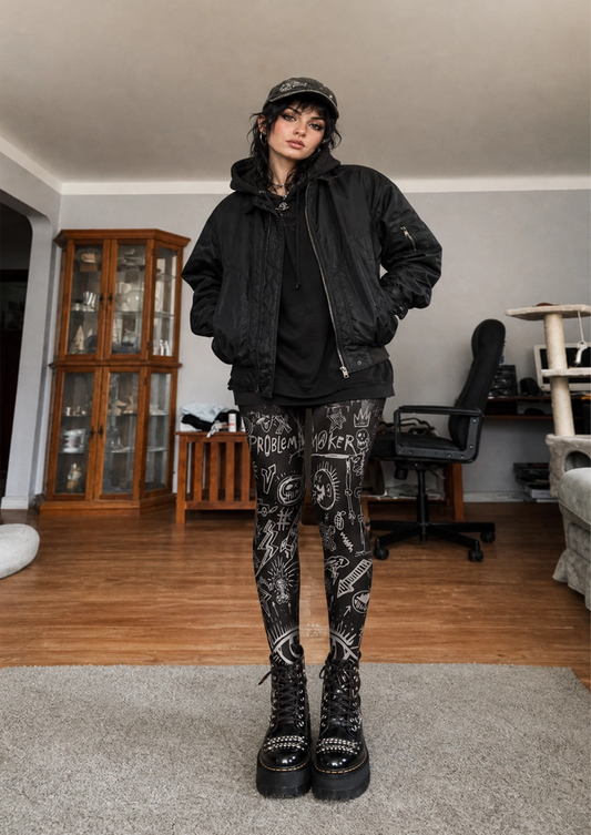 Black Graffiti Doodle Tights