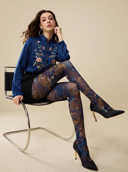 Navy Tiger and Eagle Tights