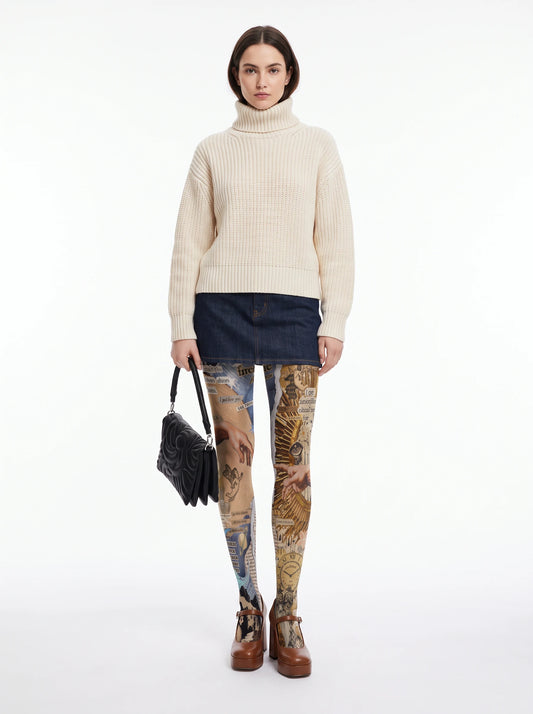 Beige Collage Illustration Tights