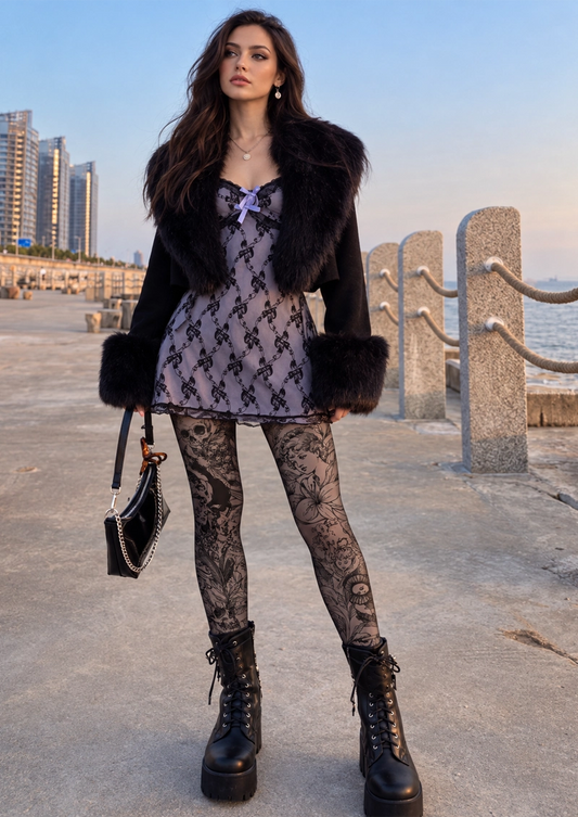 Gray Gothic Engraving Tights