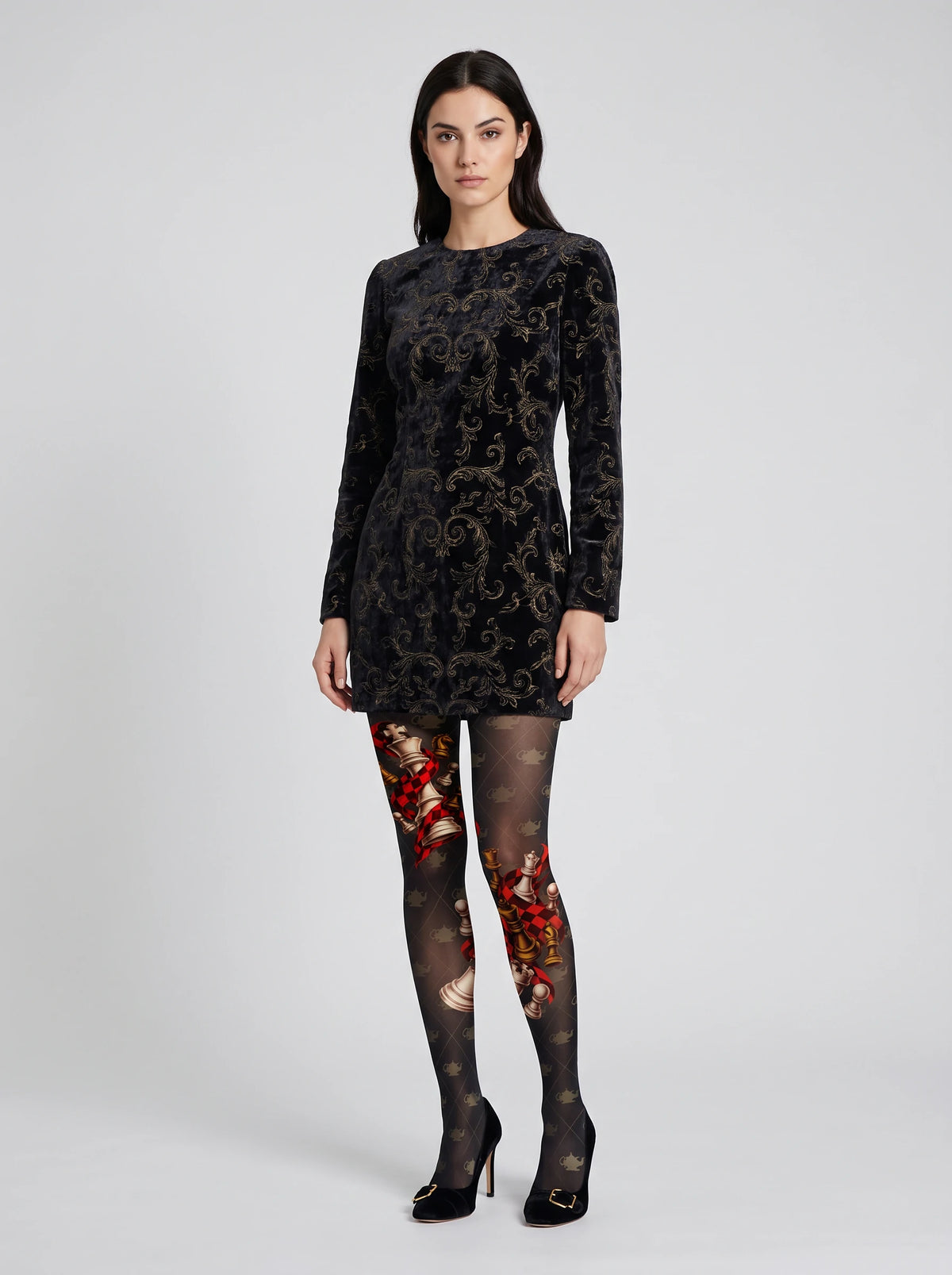 Black Chess Piece Argyle Tights
