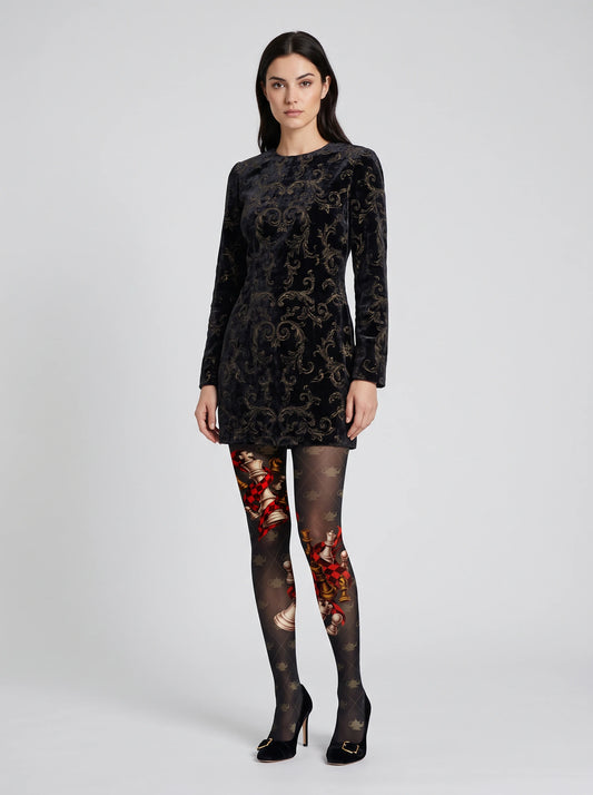 Black Chess Piece Argyle Tights