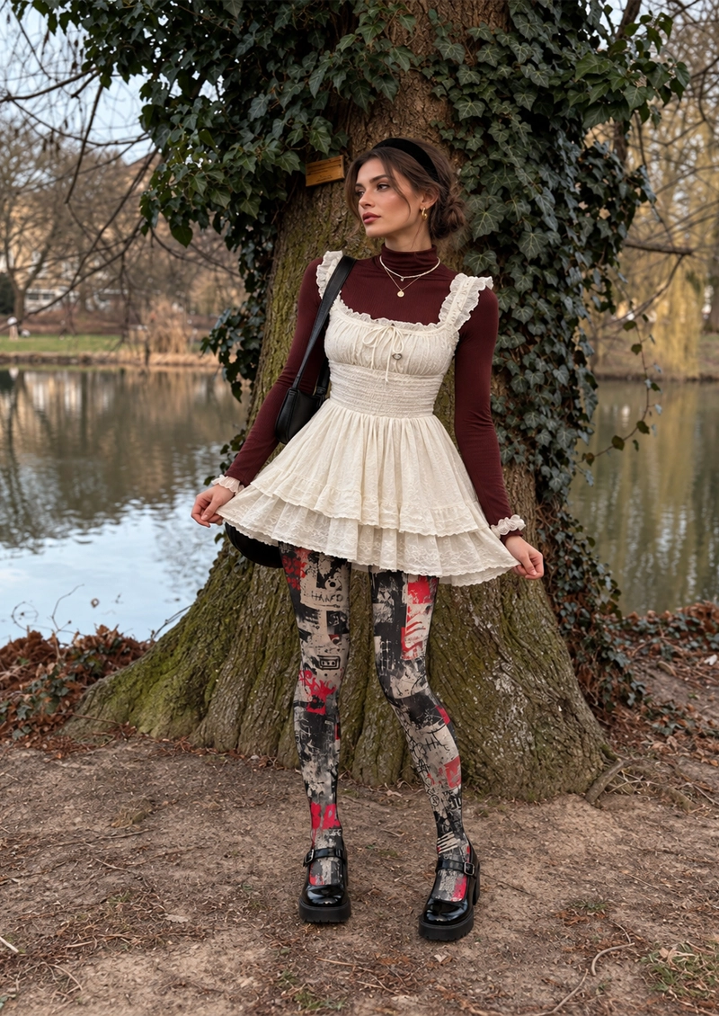 Red Urban Collage Tights