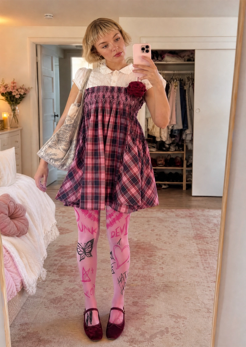Pink Graffiti Heart Tights