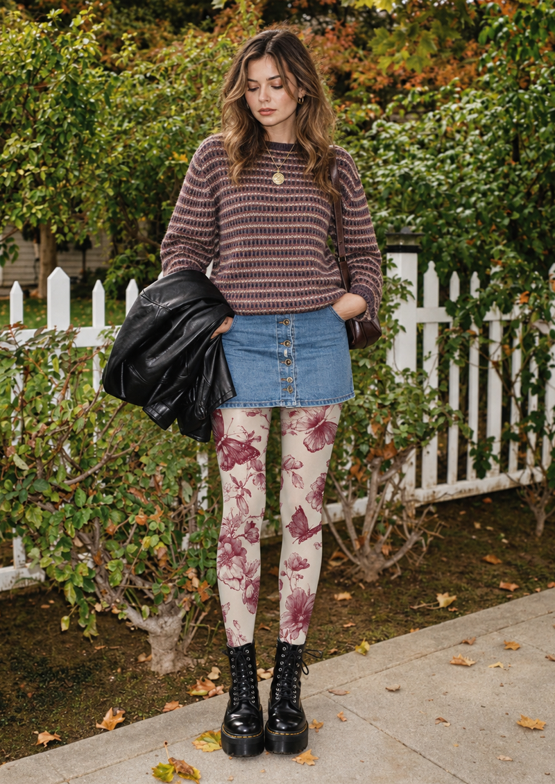 Ivory Botanical Butterfly Tights