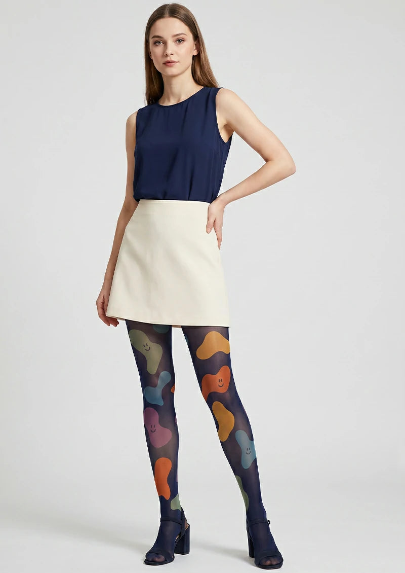 Navy Smiley Blob Tights