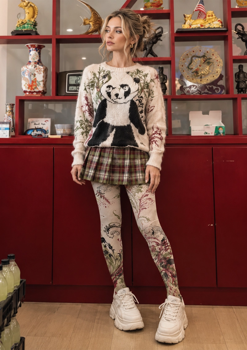 Ivory Ornamental Floral Tights