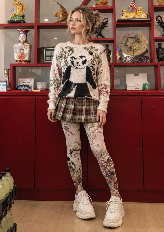 Ivory Ornamental Floral Tights