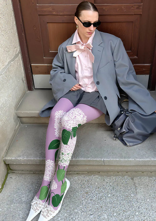 Plant Print Tights Geometric figure Pantyhose/Tights [Purple Hydrangea]