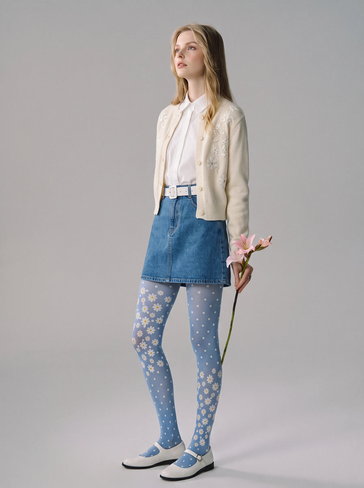 Blue Daisy Polka Dot Tights
