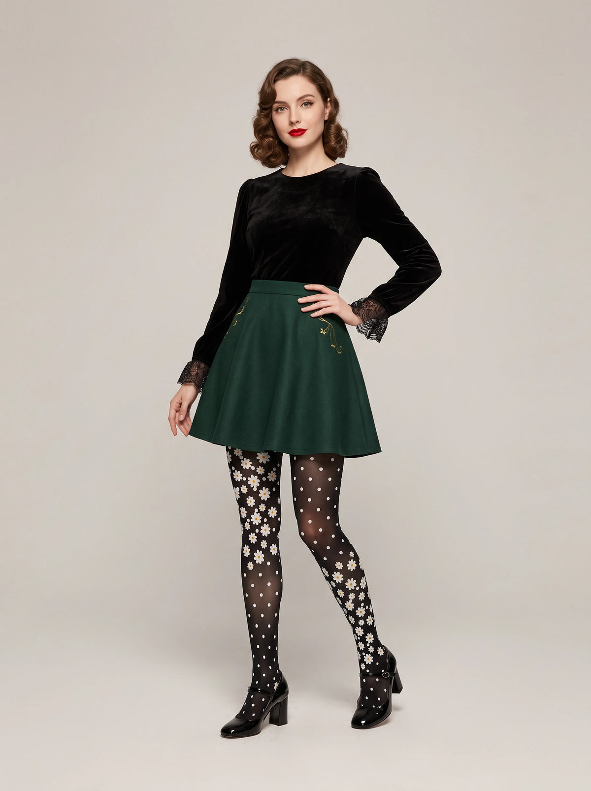 Black Daisy Polka Dot Tights