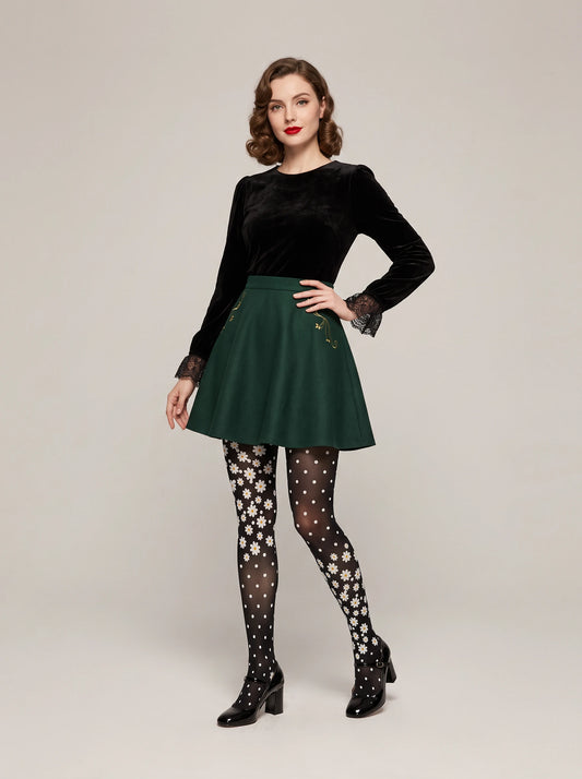 Black Daisy Polka Dot Tights