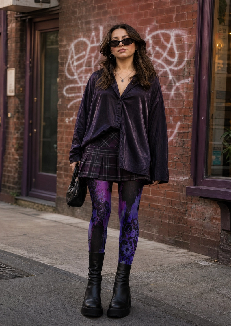 Black Gear Rose Tights