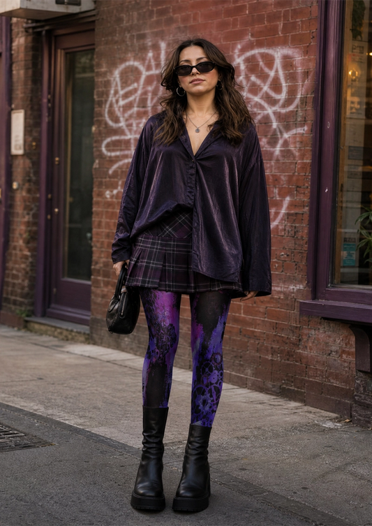 Black Gear Rose Tights